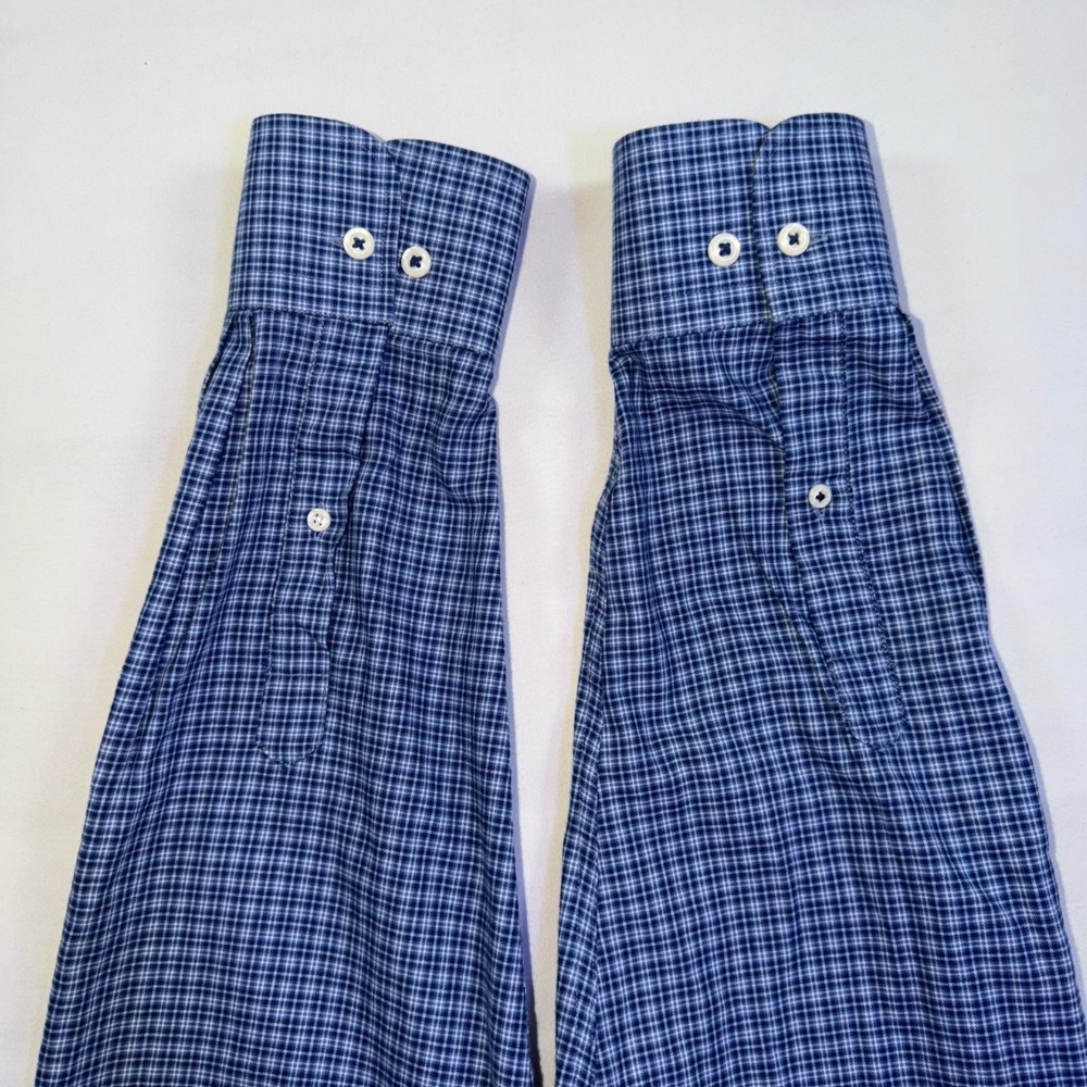 Peter Millar Mens Blue Micro Check Cashmere Blend Button Down Shirt Large - Picture 9 of 13